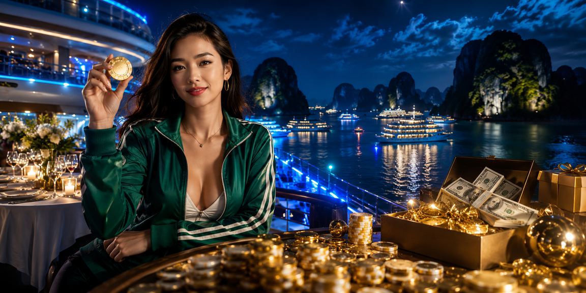 Mô hình người dùng Việt Nam trải nghiệm casino betting với phong cảnh Vịnh Hạ Long