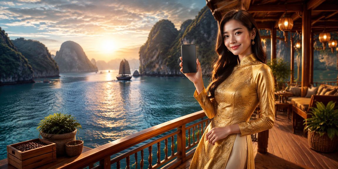 Người dùng trải nghiệm casino trên điện thoại di động tại Hà Nội với trang phục áo dài