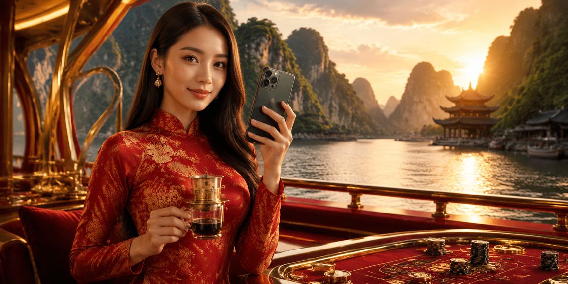 Người dùng Ninh Bình thưởng thức Baccarat trực tuyến trong trang phục áo dài truyền thống